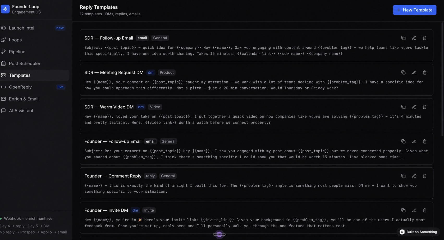 FounderLoop — a post scheduler, CRM-style tracking and content workflows, built in Something.